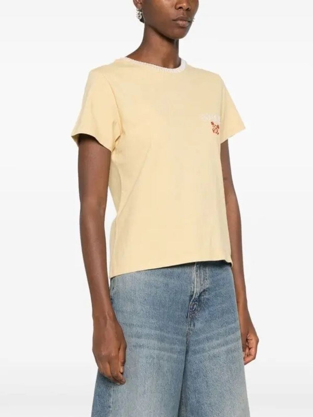 Golden goose tshirt whipstitch Doris embroidered butter yellow white size large